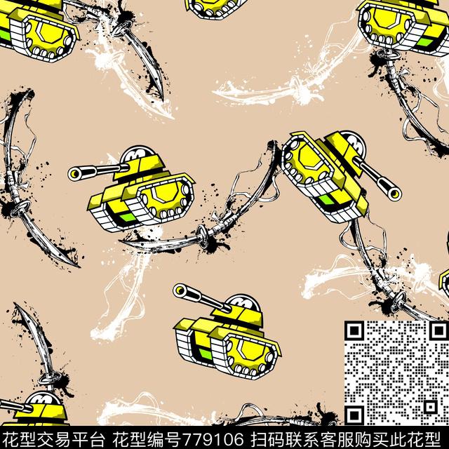 卡通坦克武器刀传统印花华亿平台下载（图片编号: 779106） - 瓦栏（Walan）