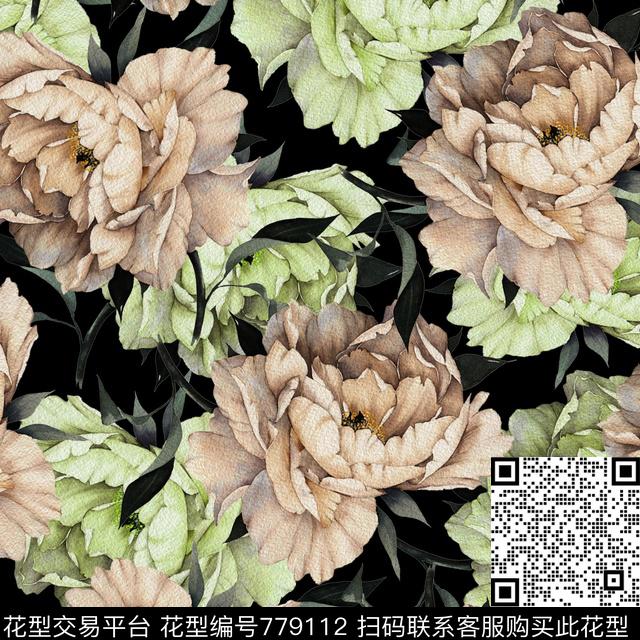 大花花朵花卉传统印花华亿平台下载（图片编号: 779112） - 瓦栏（Walan）