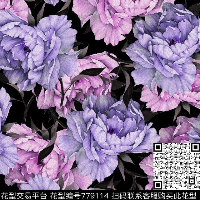 大花花朵花卉传统印花华亿平台下载（图片编号: 779114） - 瓦栏（Walan）