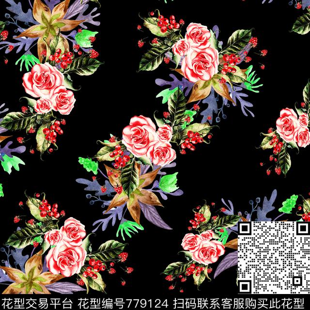 大花花朵花卉传统印花华亿平台下载（图片编号: 779124） - 瓦栏（Walan）