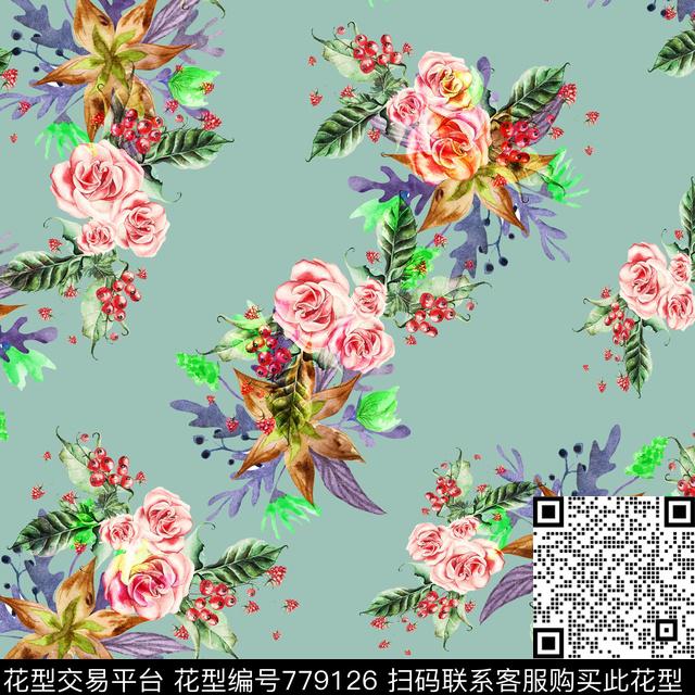 大花花朵花卉传统印花华亿平台下载（图片编号: 779126） - 瓦栏（Walan）