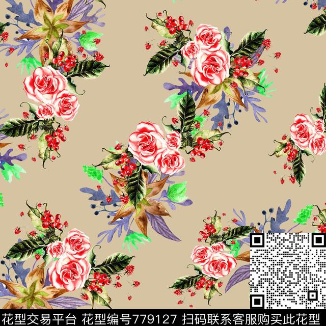 大花花朵花卉传统印花华亿平台下载（图片编号: 779127） - 瓦栏（Walan）