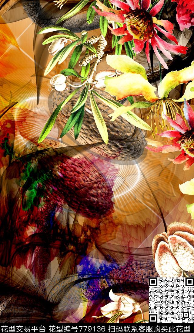 花朵花卉抽象数码印花华亿平台下载（图片编号: 779136） - 瓦栏（Walan）