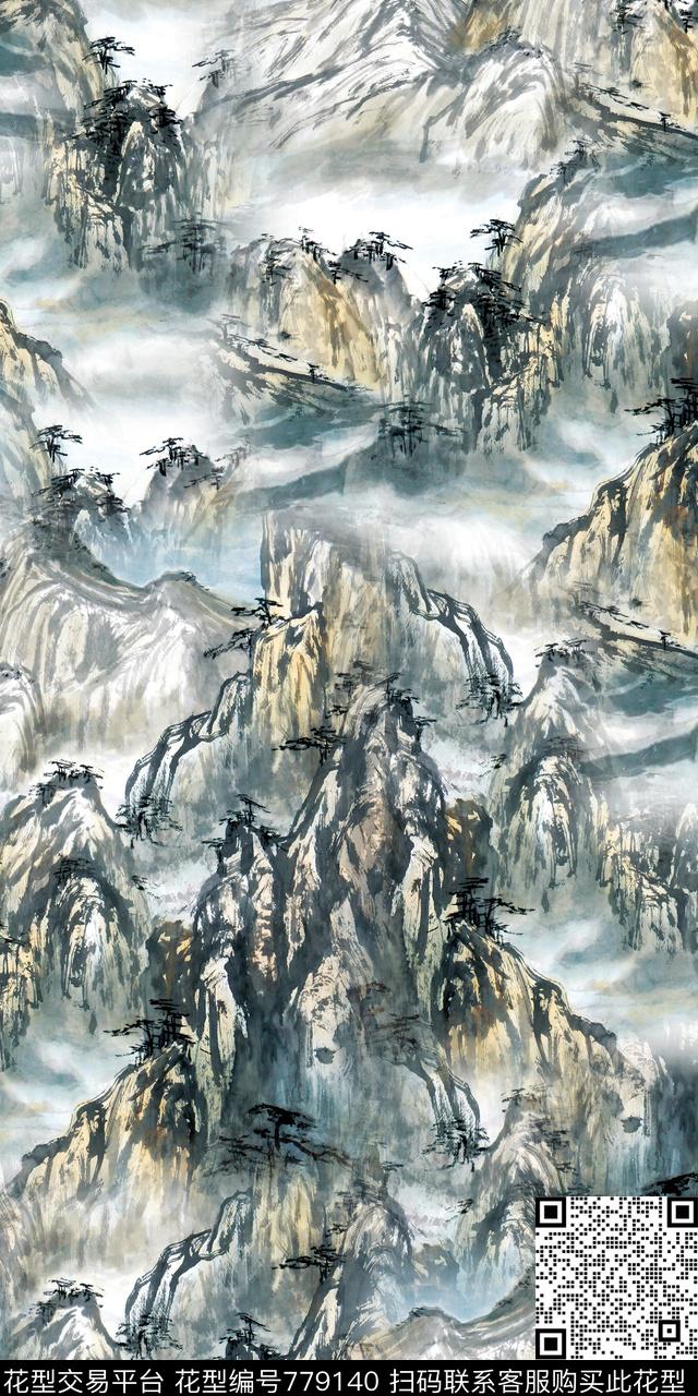 手绘山脉山川风景数码印花华亿平台下载（图片编号: 779140） - 瓦栏（Walan）