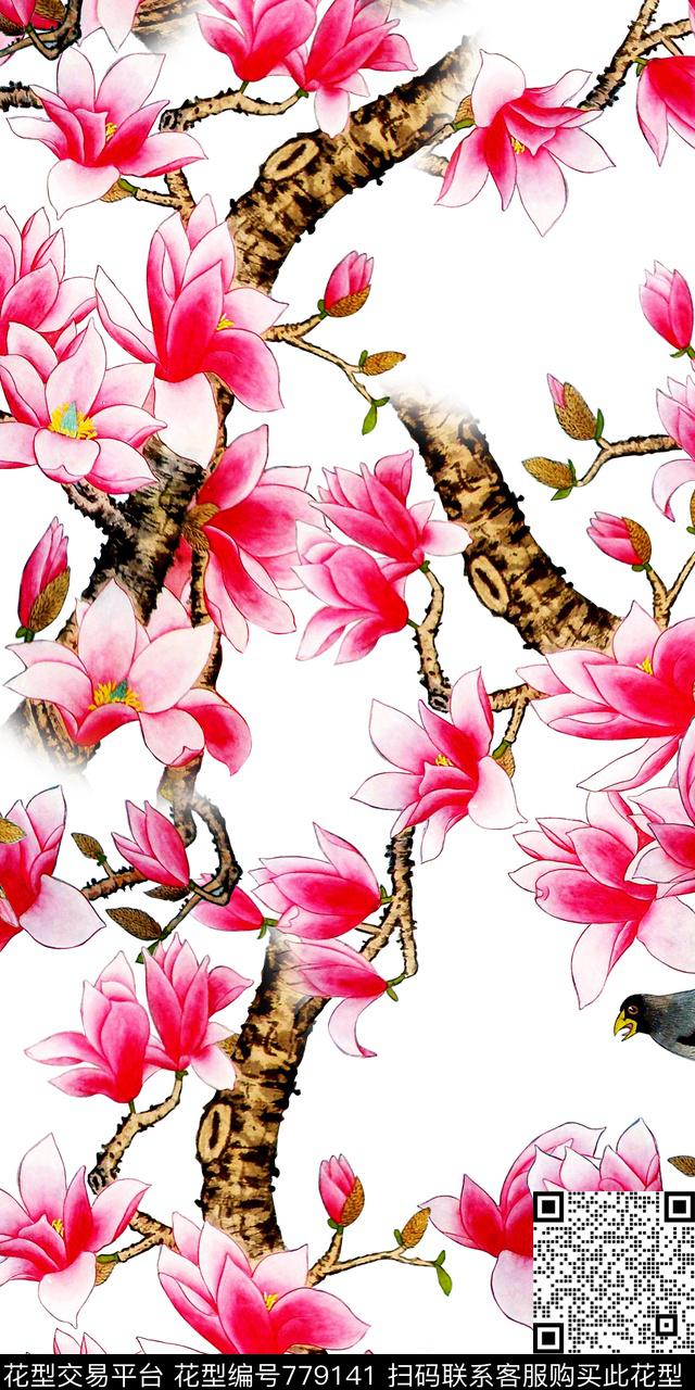 花鸟水彩花卉手绘花卉数码印花华亿平台下载（图片编号: 779141） - 瓦栏（Walan）