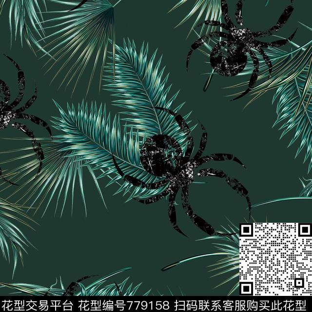 棕榈叶热带蜘蛛传统印花华亿平台下载（图片编号: 779158） - 瓦栏（Walan）