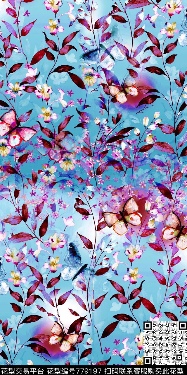 大花花朵花卉数码印花华亿平台下载（图片编号: 779197） - 瓦栏（Walan）