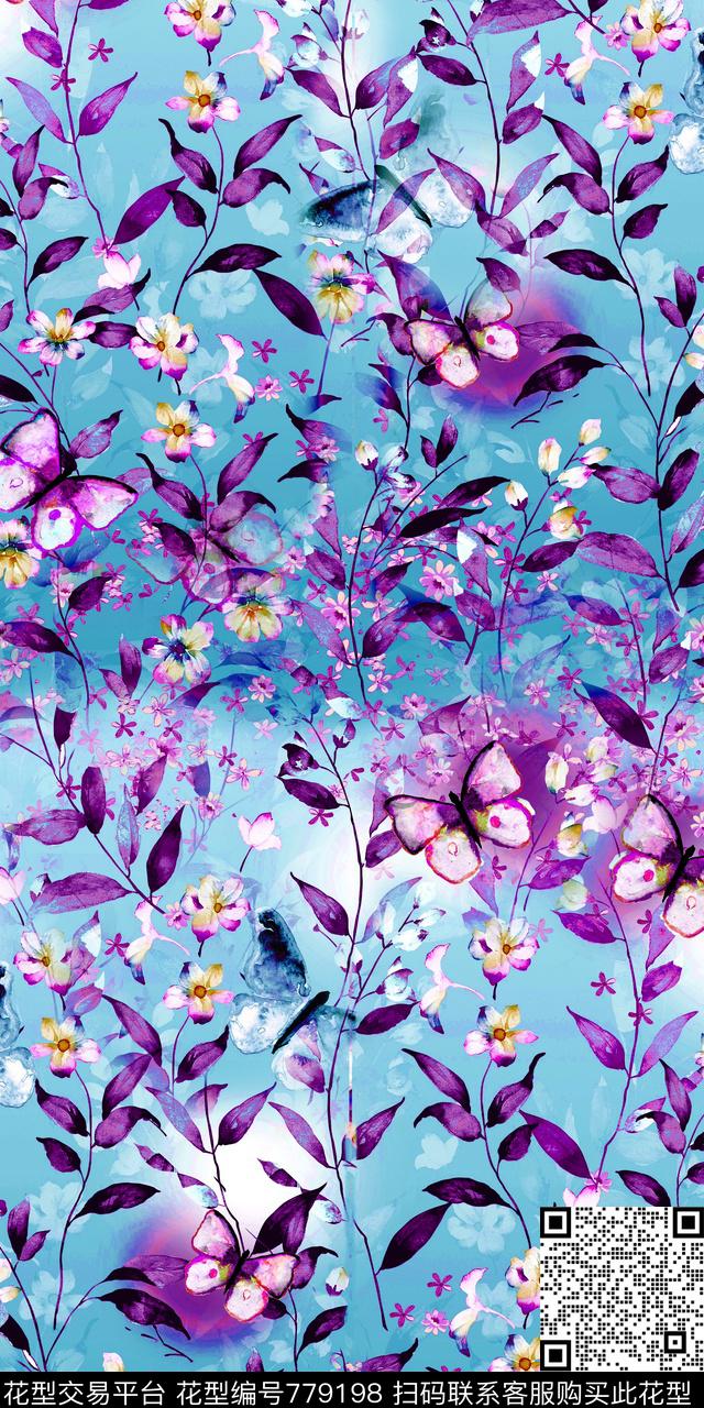 大花花朵花卉数码印花华亿平台下载（图片编号: 779198） - 瓦栏（Walan）