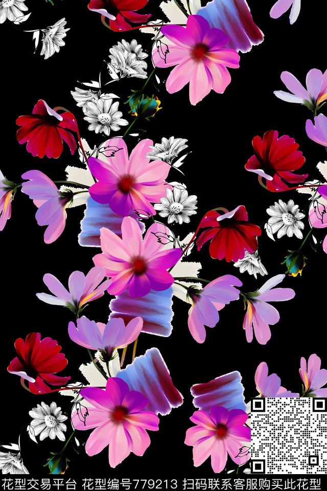 花卉花朵大花数码印花华亿平台下载（图片编号: 779213） - 瓦栏（Walan）