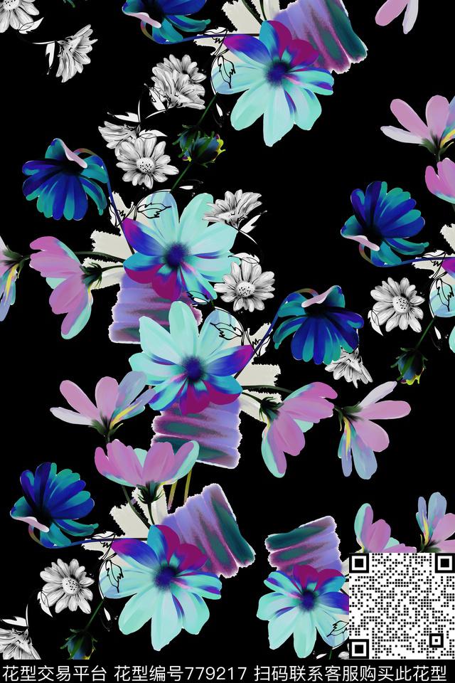 花卉花朵大花数码印花华亿平台下载（图片编号: 779217） - 瓦栏（Walan）