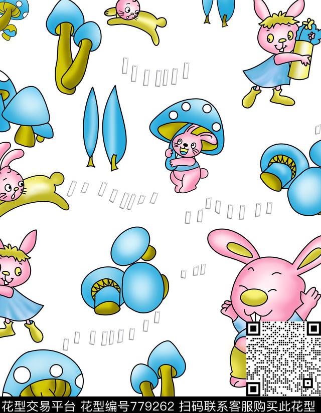 云彩白云兔子数码印花华亿平台下载（图片编号: 779262） - 瓦栏（Walan）