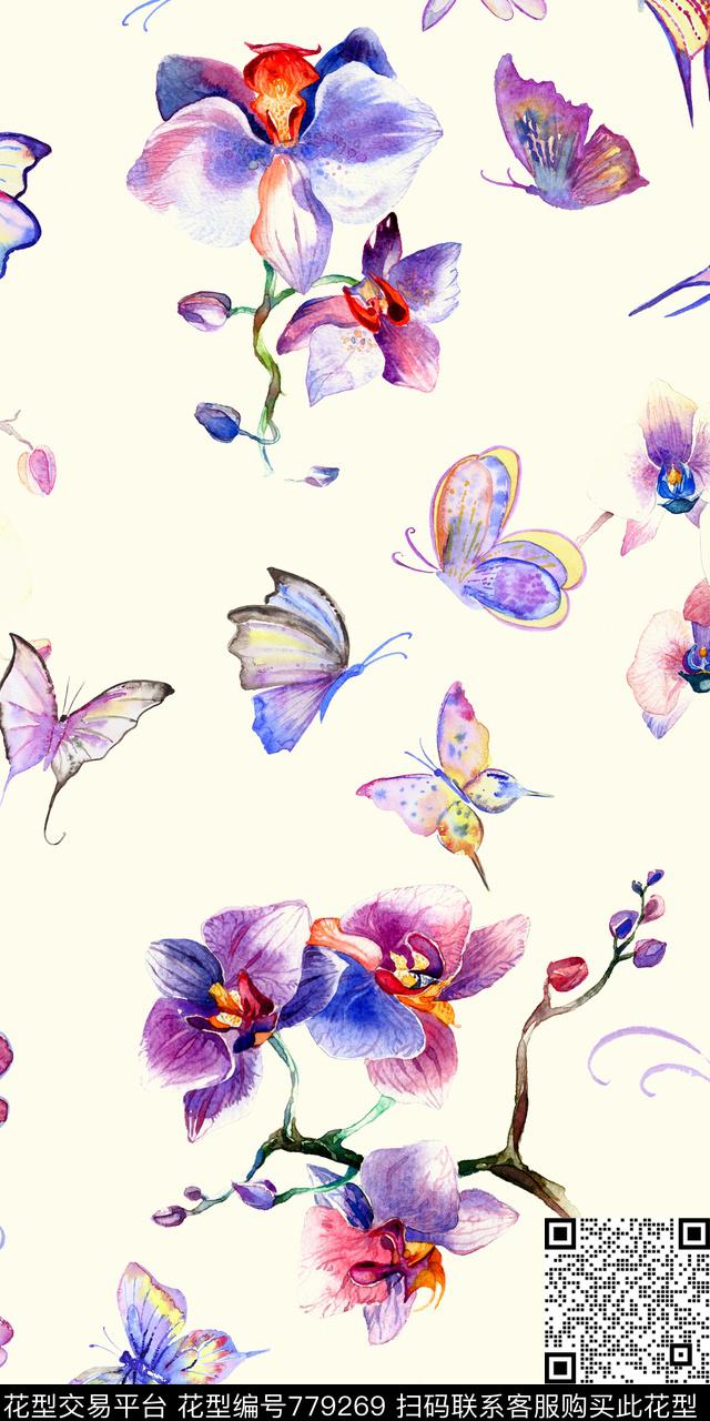 手绘蝴蝶五彩年轻时尚数码印花华亿平台下载（图片编号: 779269） - 瓦栏（Walan）