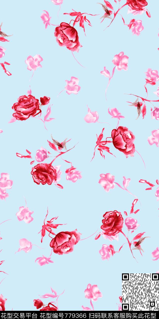 花朵花卉散花数码印花华亿平台下载（图片编号: 779366） - 瓦栏（Walan）