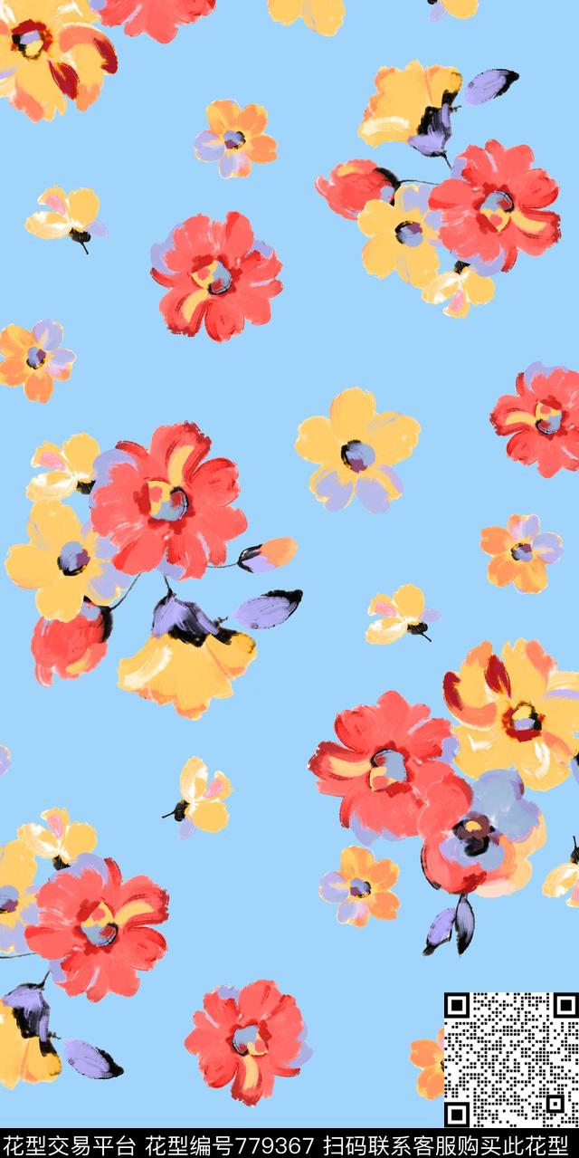 花朵花卉散花数码印花华亿平台下载（图片编号: 779367） - 瓦栏（Walan）