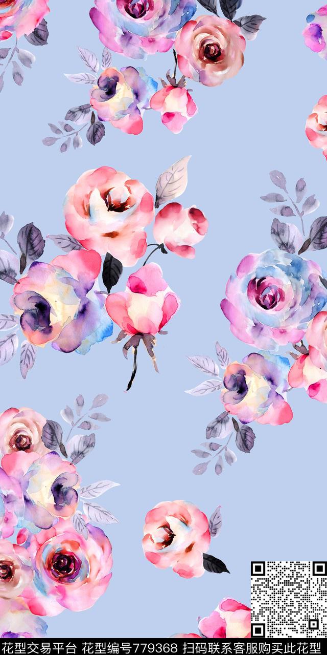 花朵花卉散花数码印花华亿平台下载（图片编号: 779368） - 瓦栏（Walan）