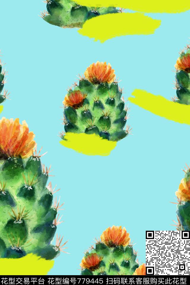 仙人掌趣味热带数码印花华亿平台下载（图片编号: 779445） - 瓦栏（Walan）