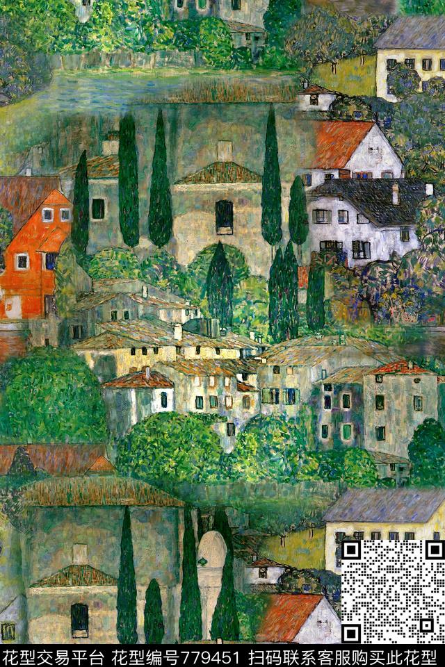 风景油画肌理数码印花华亿平台下载（图片编号: 779451） - 瓦栏（Walan）