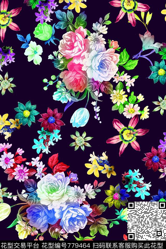 花卉清爽写实数码印花华亿平台下载（图片编号: 779464） - 瓦栏（Walan）