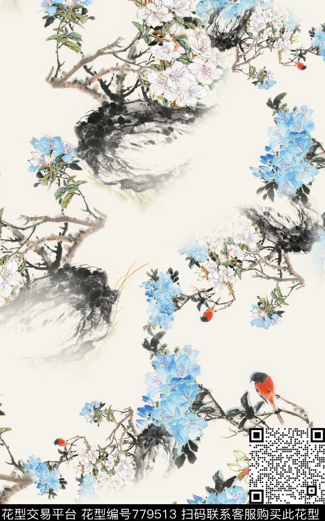 中国风国画花鸟数码印花华亿平台下载（图片编号: 779513） - 瓦栏（Walan）