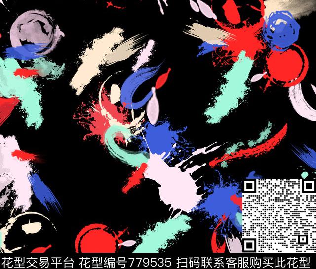 笔刷涂鸦现代数码印花华亿平台下载（图片编号: 779535） - 瓦栏（Walan）