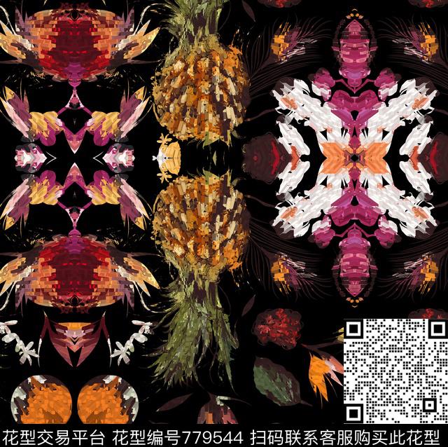 民族风棕榈叶水果数码印花华亿平台下载（图片编号: 779544） - 瓦栏（Walan）