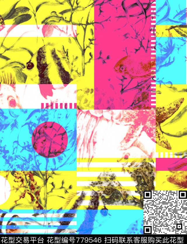 沙滩裤抽象花卉数码印花华亿平台下载（图片编号: 779546） - 瓦栏（Walan）