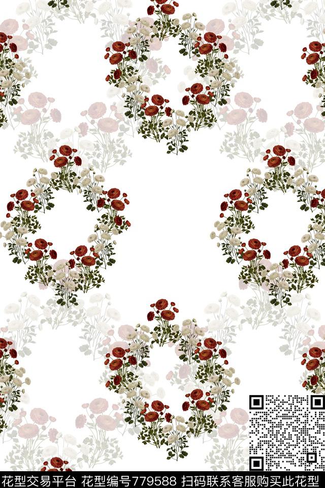 花朵花卉花环数码印花华亿平台下载（图片编号: 779588） - 瓦栏（Walan）