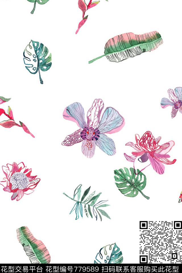 大花花卉花朵数码印花华亿平台下载（图片编号: 779589） - 瓦栏（Walan）