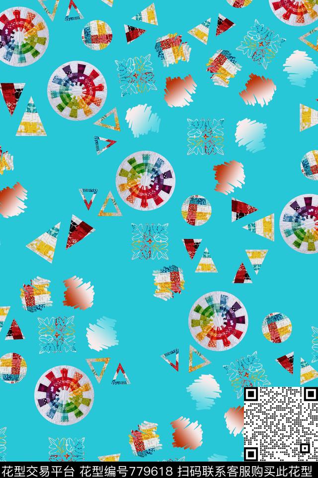 风格化花卉几何图案几何拼贴数码印花华亿平台下载（图片编号: 779618） - 瓦栏（Walan）