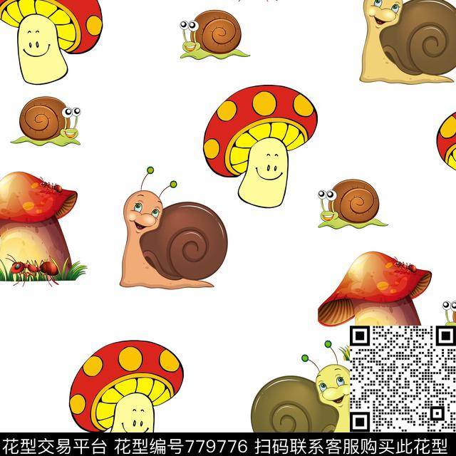 卡通蜗牛蘑菇数码印花华亿平台下载（图片编号: 779776） - 瓦栏（Walan）