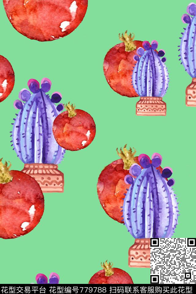仙人掌水果趣味数码印花华亿平台下载（图片编号: 779788） - 瓦栏（Walan）