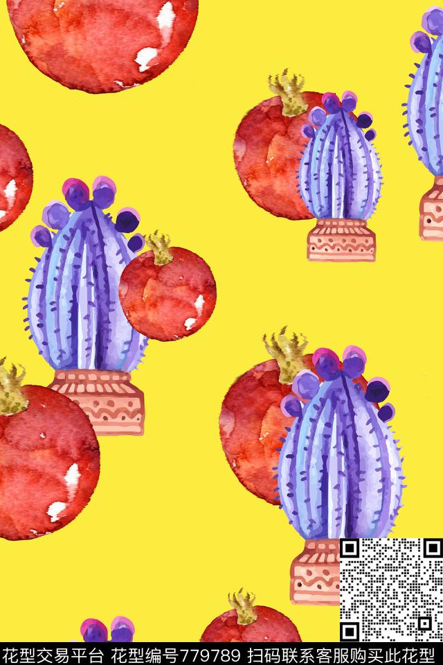 仙人掌水果趣味数码印花华亿平台下载（图片编号: 779789） - 瓦栏（Walan）