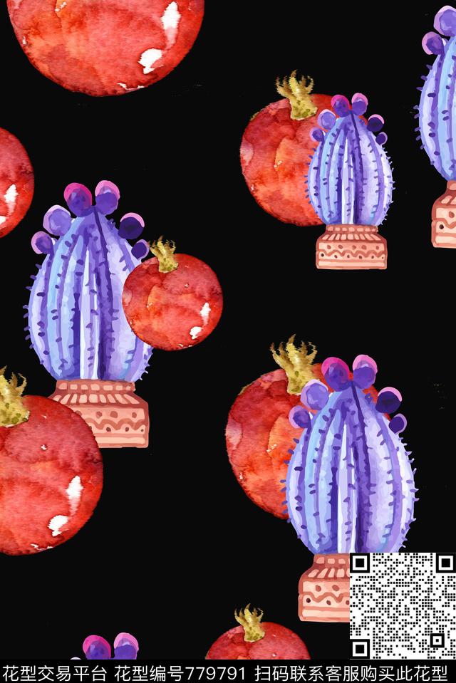 仙人掌水果趣味数码印花华亿平台下载（图片编号: 779791） - 瓦栏（Walan）