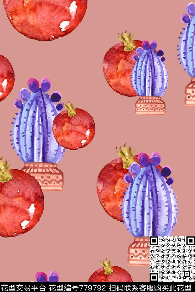 仙人掌水果趣味数码印花华亿平台下载（图片编号: 779792） - 瓦栏（Walan）