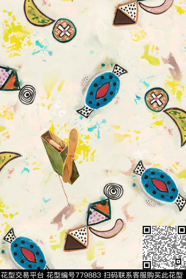 时尚手绘趣味数码印花华亿平台下载（图片编号: 779883） - 瓦栏（Walan）