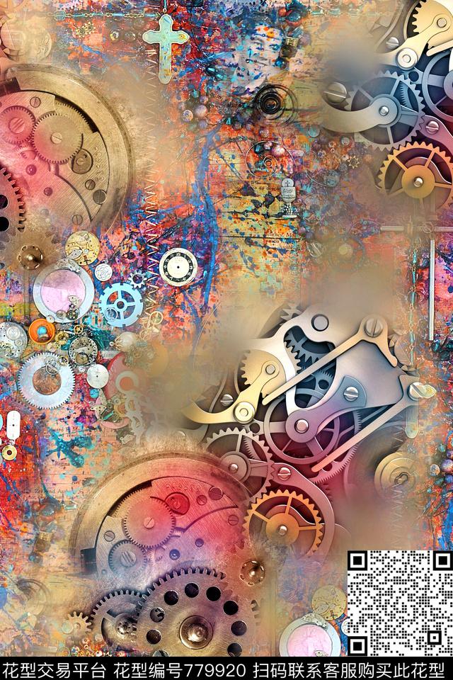 抽象齿轮肌理数码印花华亿平台下载（图片编号: 779920） - 瓦栏（Walan）