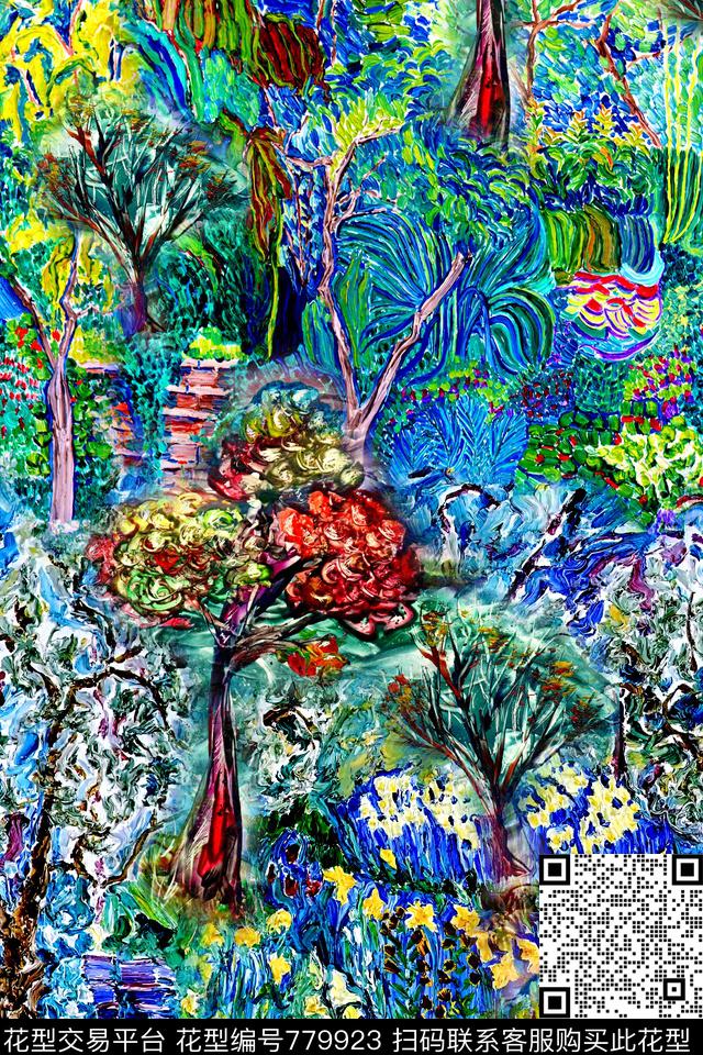 抽象油画肌理数码印花华亿平台下载（图片编号: 779923） - 瓦栏（Walan）