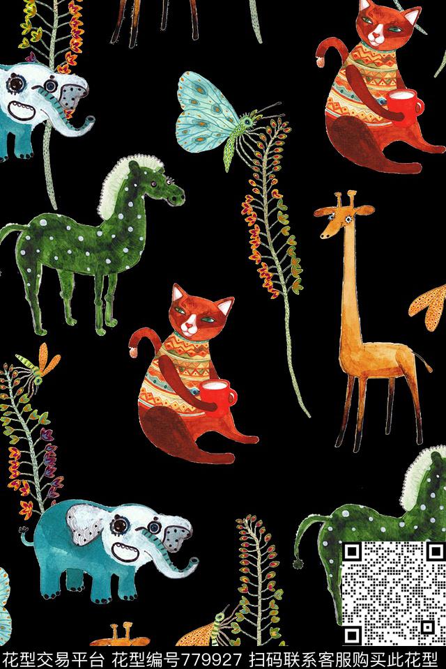 趣味动物长颈鹿数码印花华亿平台下载（图片编号: 779927） - 瓦栏（Walan）