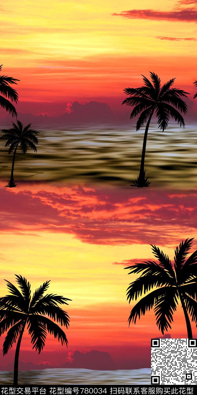 天空椰树椰子树数码印花华亿平台下载（图片编号: 780034） - 瓦栏（Walan）