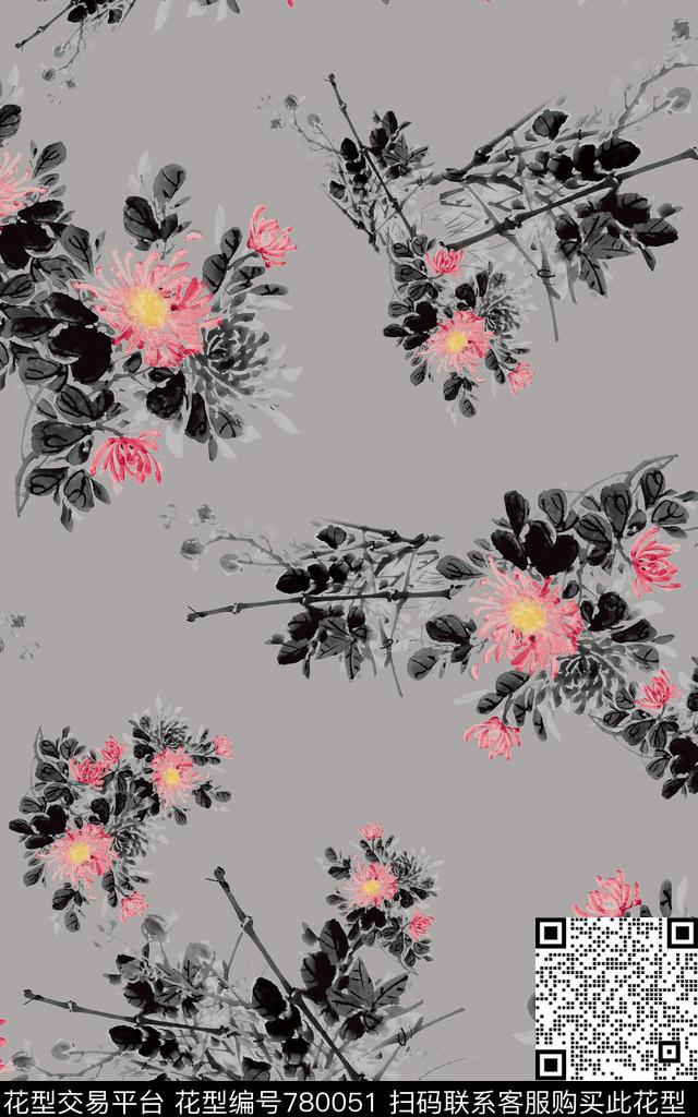 花卉花朵国画中国风数码印花华亿平台下载（图片编号: 780051） - 瓦栏（Walan）