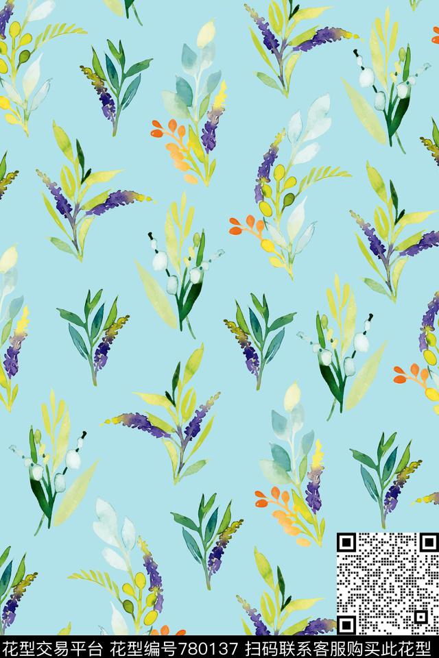 水彩花卉小花数码印花华亿平台下载（图片编号: 780137） - 瓦栏（Walan）