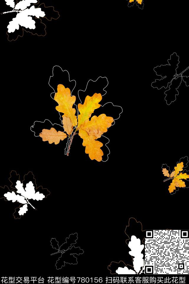 枫叶风景白色数码印花华亿平台下载（图片编号: 780156） - 瓦栏（Walan）