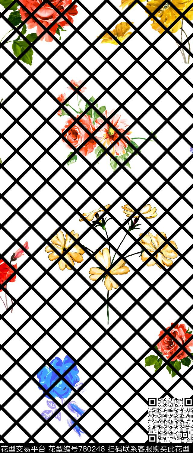 小方块花卉仿大牌传统印花华亿平台下载（图片编号: 780246） - 瓦栏（Walan）