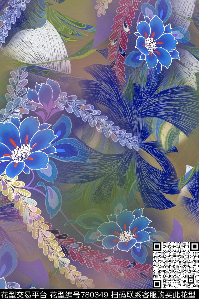 时尚手绘炫彩数码印花华亿平台下载（图片编号: 780349） - 瓦栏（Walan）
