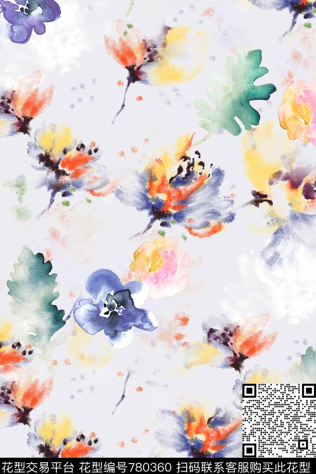 花卉花朵水彩数码印花华亿平台下载（图片编号: 780360） - 瓦栏（Walan）
