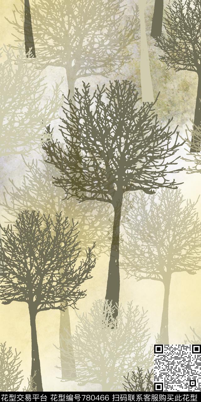 手绘数码印花树数码印花华亿平台下载（图片编号: 780466） - 瓦栏（Walan）