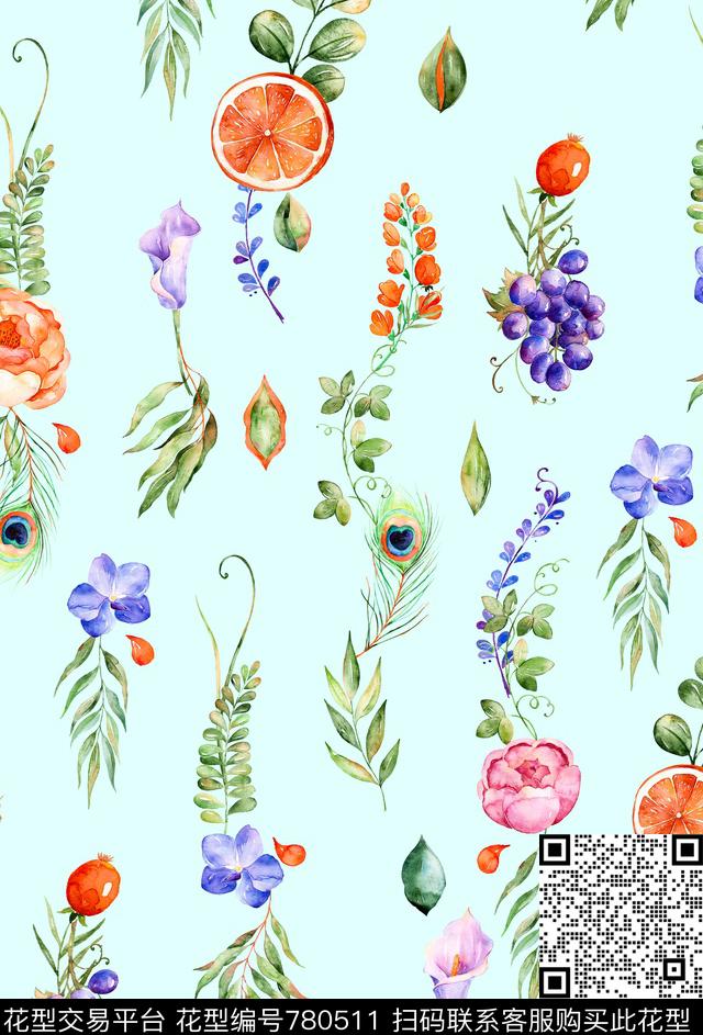 小碎花热带浆果数码印花华亿平台下载（图片编号: 780511） - 瓦栏（Walan）