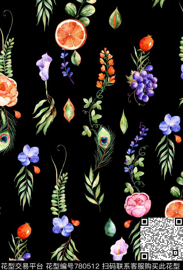 小碎花热带浆果数码印花华亿平台下载（图片编号: 780512） - 瓦栏（Walan）