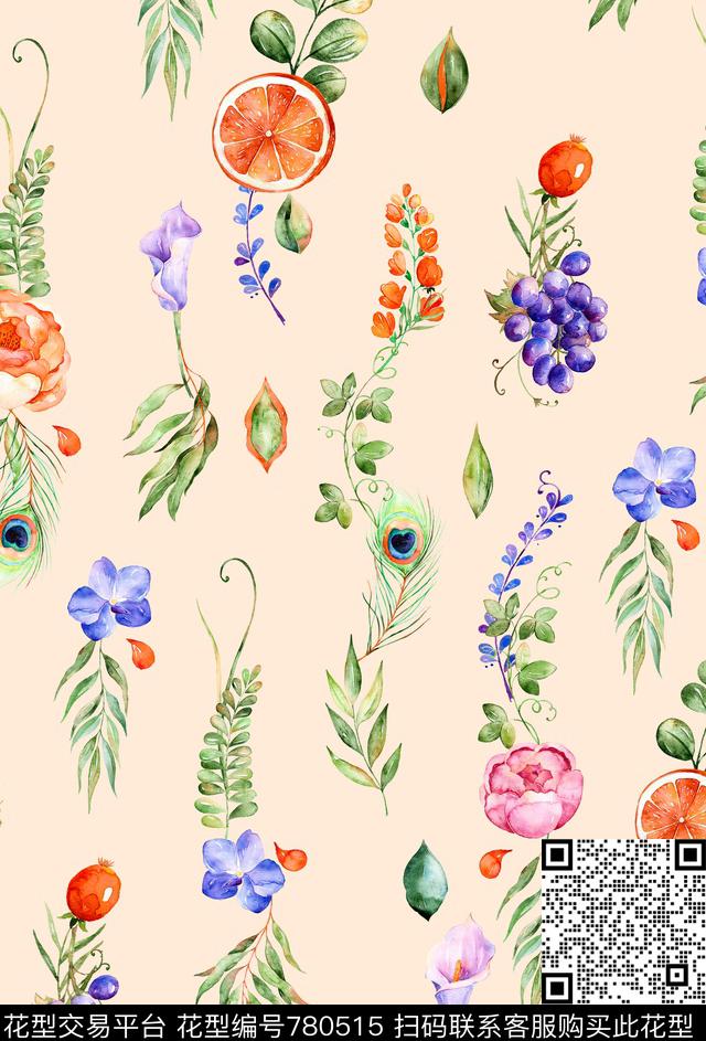 小碎花热带浆果数码印花华亿平台下载（图片编号: 780515） - 瓦栏（Walan）