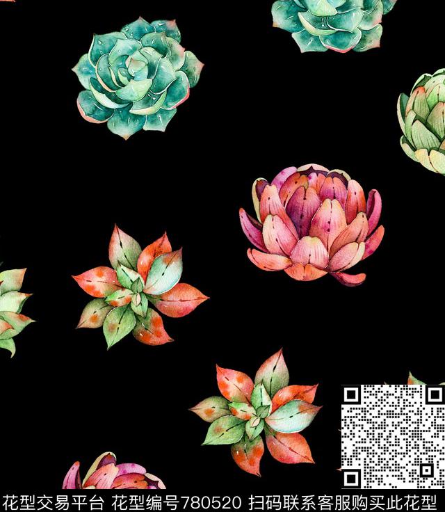 热带印第安植物数码印花华亿平台下载（图片编号: 780520） - 瓦栏（Walan）